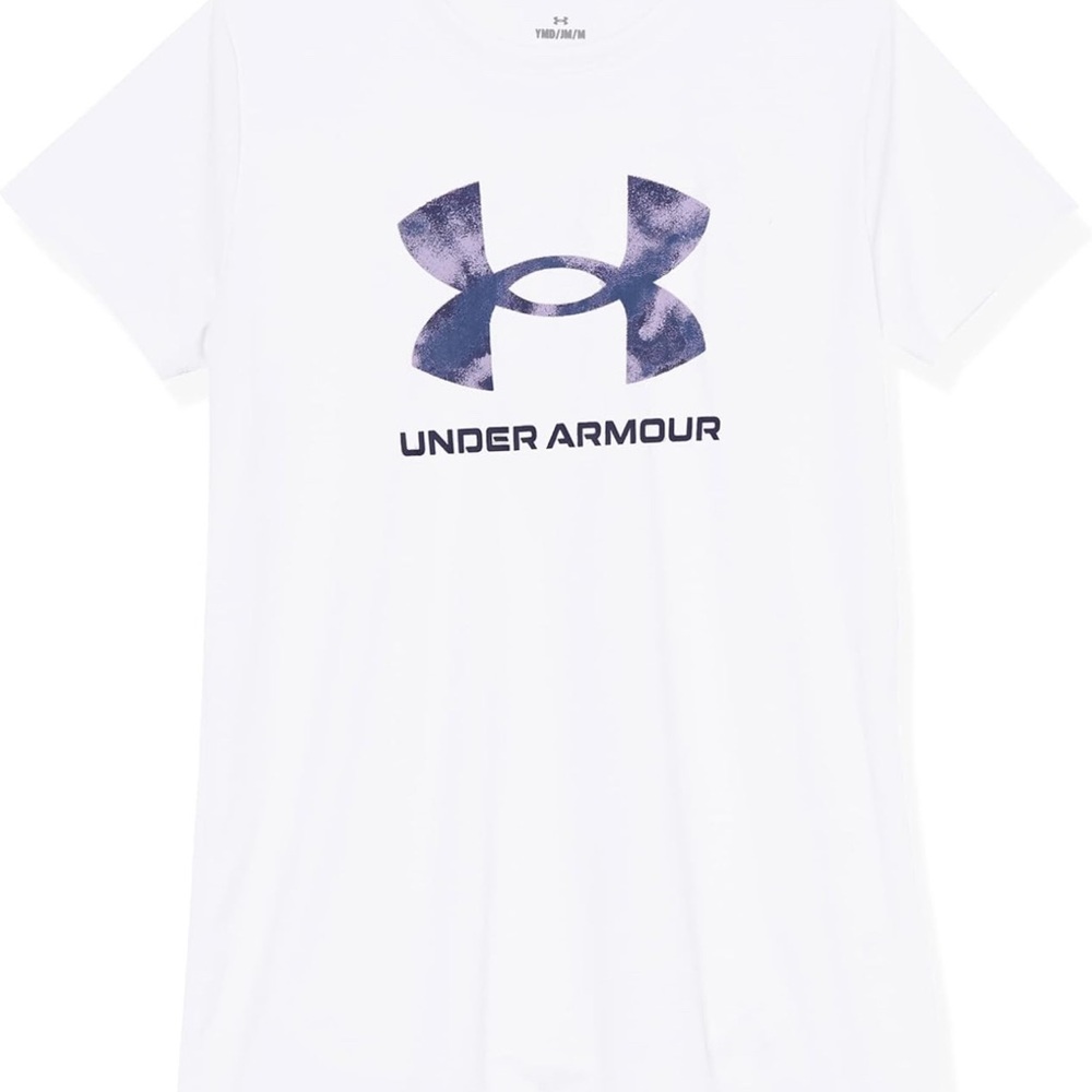 Under Armour Girls' Tech tech Big Logo Short Sleeve Crew, White/Purple. Youth S